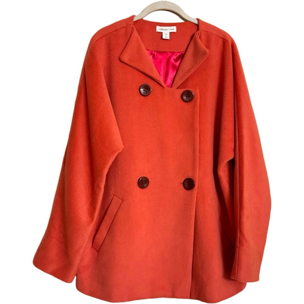 Coldwater Creek Orange Wool Blend Coat Double Breasted Pockets Lined Sz M 10-12